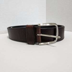 Fossil Brown Genuine Leather Belt Silver Buckle Size 100/40